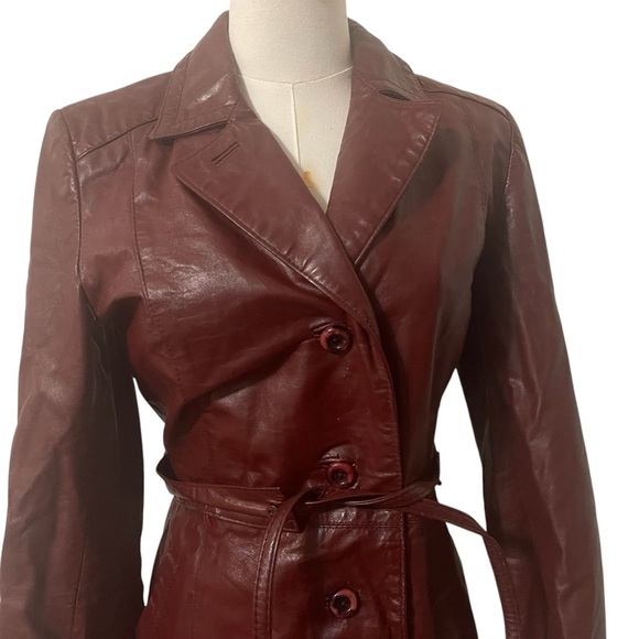 Etienne Aigner Button Down Red Belted Leather Jacket Women's Size 8 - Picture 8 of 16